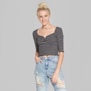 Wild Fable 1/2 sleeve striped crop top
